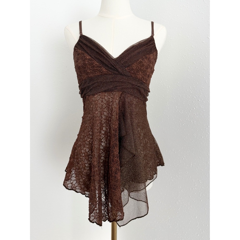 Vintage Y2K Brown Lace Handkerchief Cami Top Fairycore Whimsigoth Boho (M)